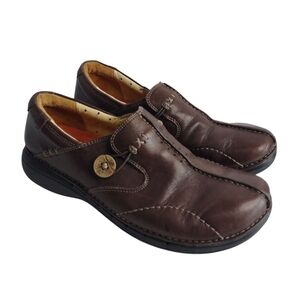 Clarks Unstructured Loafers Shoes Womens Brown Leather Casual Slip-On Sz 7.5M